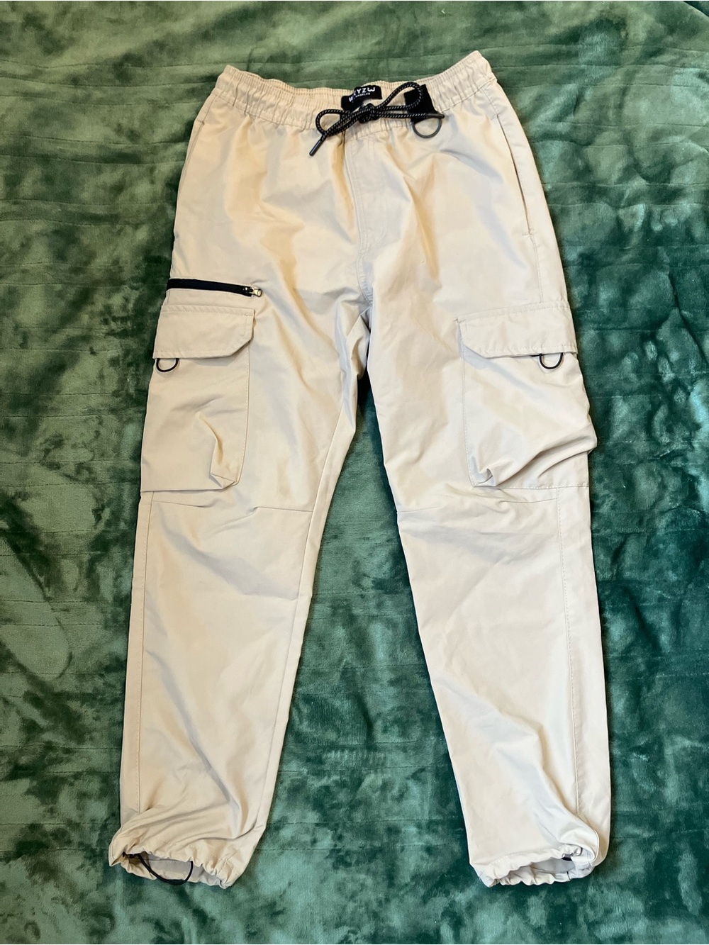 Light Beige Men's Cargo Pants with Elastic Waist and Cuffs